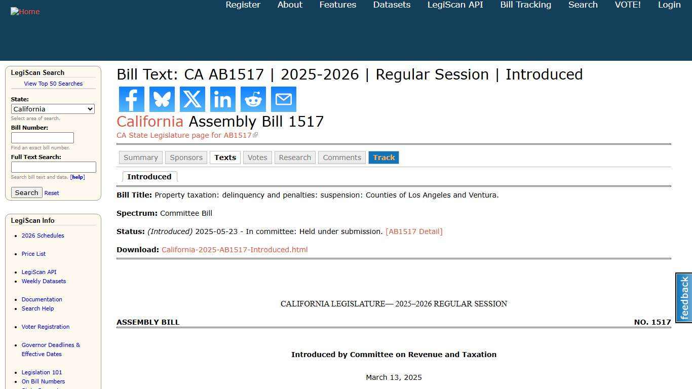 Bill Text: CA AB1517 2025-2026 Regular Session Introduced LegiScan